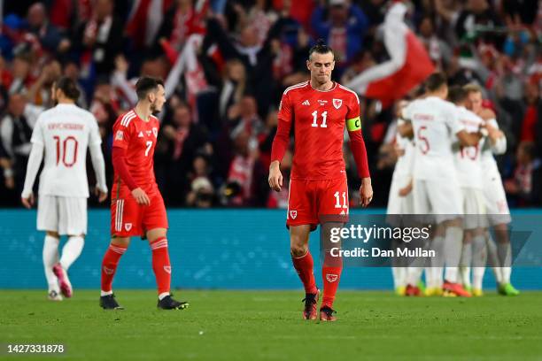 Gareth Bale of Wales looks dejected after Karol Swiderski of Poland scores their team's first goal during the UEFA Nations League League A Group 4...