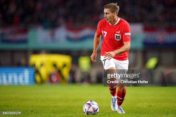 Maximilian Wober of Austria runs with the ball during the UEFA Nations League League A Group 1 match between Austria and Croatia at Ernst Happel...