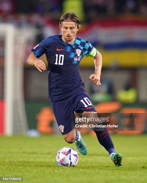 Luka Modric of Croatia runs with the ball during the UEFA Nations League League A Group 1 match between Austria and Croatia at Ernst Happel Stadion...