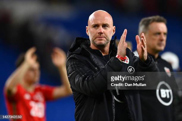 Rob Page, Head Coach of Wales applauds the fans following their side's defeat in the UEFA Nations League League A Group 4 match between Wales and...