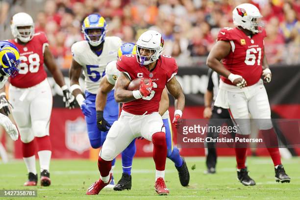 Running back James Conner of the Arizona Cardinals runs with the ball in the second quarter of the game against the Los Angeles Ramsat State Farm...