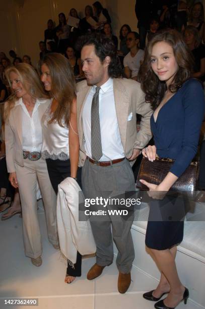 Dylan Lauren, David Lauren and actress Emmy Rossum front row at Ralph Lauren's spring 2005 show in New York.