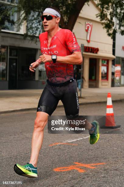 Jason West leads the Pro Men in the run leg of the IRONMAN 70.3 Augusta on September 25, 2022 in Augusta, Georgia.