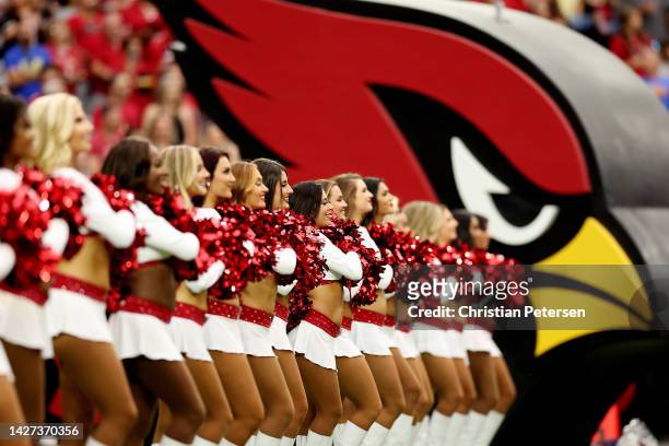 Arizona Cardinals cheerleaders perform during the game against the Los Angeles Rams at State Farm Stadium on September 25, 2022 in Glendale, Arizona.