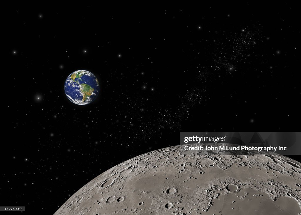 Earth and moon in space