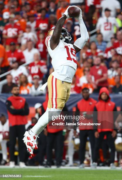 Deebo Samuel of the San Francisco 49ers catches a pass during the first half against the Denver Broncos at Empower Field At Mile High on September...