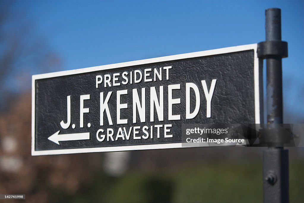 Sign for site of President Kennedy's grave, Arlington National Cemetery, Virginia, USA