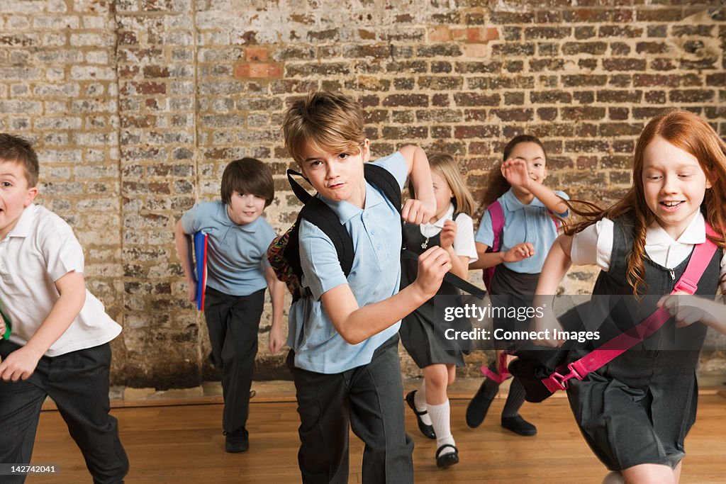 Schoolchildren running