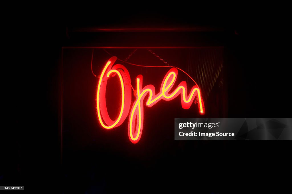 Red neon open sign