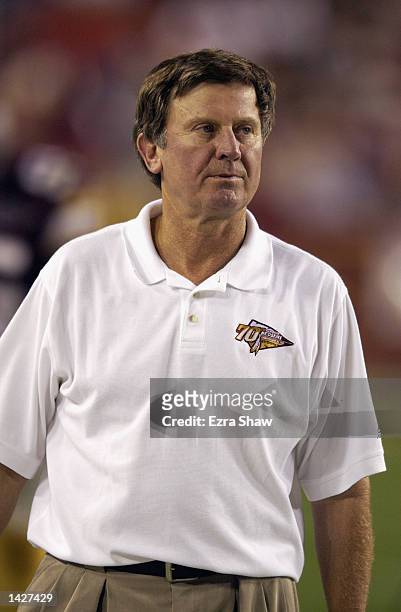 Head coach Steve Spurrier of the Washington Redskins looks on the field during the game against the Philadelphia Eagles on September 16, 2002 at...