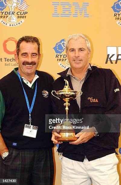Ryder Cup captains Sam Torrence and Curtis Strange give a press conference before the 34th Ryder Cup at the Belfry in Sutton Coldfield, England on...