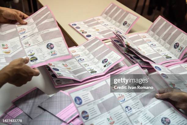 General view of a polling station during the ballot operation for the 2022 Italian political elections on September 26, 2022 in Salerno, Italy. The...