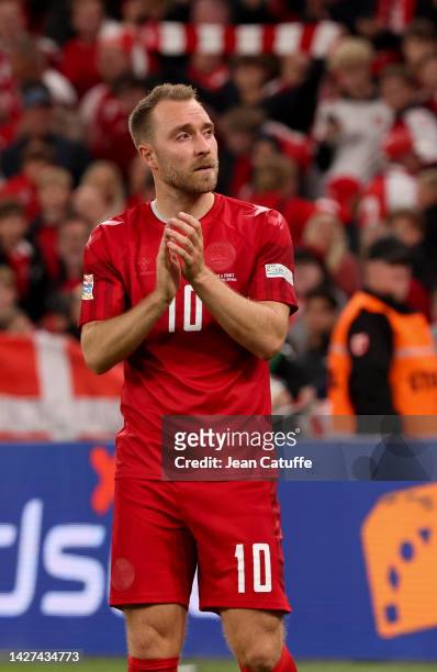 Christian Eriksen of Denmark salutes the fans following the UEFA Nations League League A Group 1 match between Denmark and France at Parken Stadium...