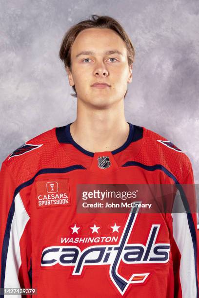 Henrik Borgstrom of the Washington Capitals poses for his official headshot for the 2022-2023 season on at MedStar Capitals Iceplex on September 21,...
