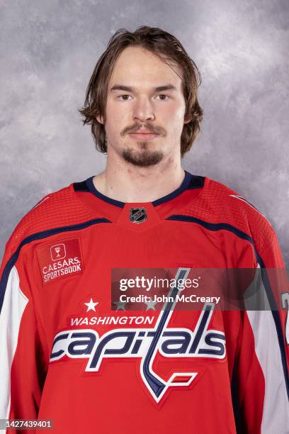 Alexander Alexeyev of the Washington Capitals poses for his official headshot for the 2022-2023 season on at MedStar Capitals Iceplex on September...