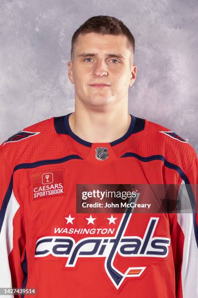 Aliaksei Protas of the Washington Capitals poses for his official headshot for the 2022-2023 season on at MedStar Capitals Iceplex on September 21,...