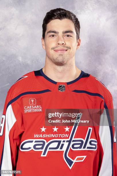 Hendrix Lapierre of the Washington Capitals poses for his official headshot for the 2022-2023 season on at MedStar Capitals Iceplex on September 21,...