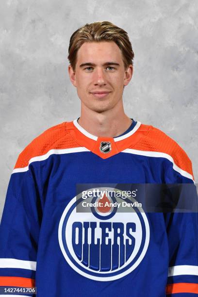 Ryan McLeod of the Edmonton Oilers poses for his official headshot for the 2022-2023 season on September 21, 2022 at Rogers Place in Edmonton,...