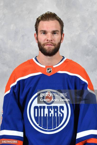 Jack Campbell of the Edmonton Oilers poses for his official headshot for the 2022-2023 season on September 21, 2022 at Rogers Place in Edmonton,...