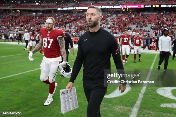 Head coach Kliff Kingsbury of the Arizona Cardinals walks to mid-field after being defeated by the Los Angeles Rams in the NFL game at State Farm...