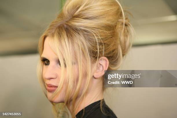 Model Lara Stone backstage at Jean Paul Gaultier's fall 2009 haute couture runway show at 325 rue Saint-Martin in Paris.