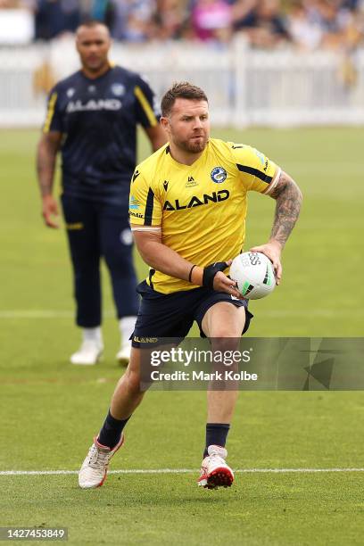 Nathan Brown runs during a Parramatta Eels NRL training session at Kellyville Park on September 26, 2022 in Sydney, Australia.