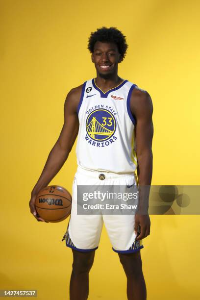 James Wiseman of the Golden State Warriors poses for a photo during the Warriors Media Day on September 25, 2022 in San Francisco, California. NOTE...