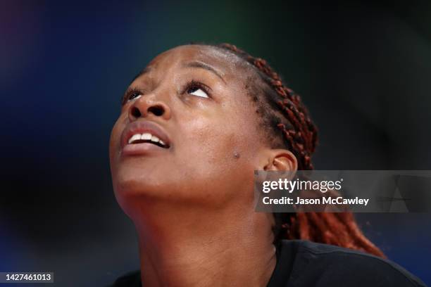 Stephanie Mawuli of Japan warms up ahead of the 2022 FIBA Women's Basketball World Cup Group B match between France and Japan at Sydney Olympic Park...