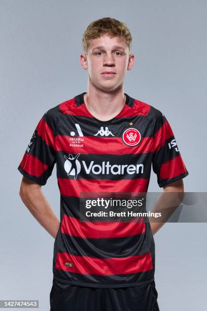 Zac Sapsford poses during the Western Sydney Wanderers A-League headshots session at Commbank Stadium on September 19, 2022 in Sydney, Australia.