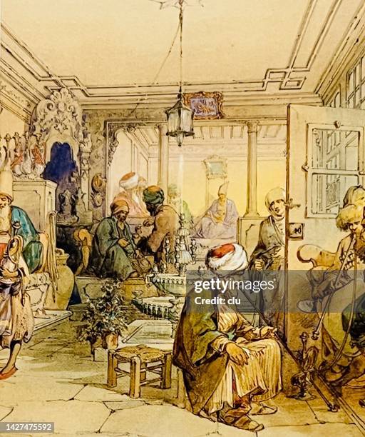 coffee house istanbul - historical istanbul stock illustrations