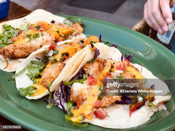 breaded prawn taco in a mango salsa - oaxaca state 個照片及圖片檔