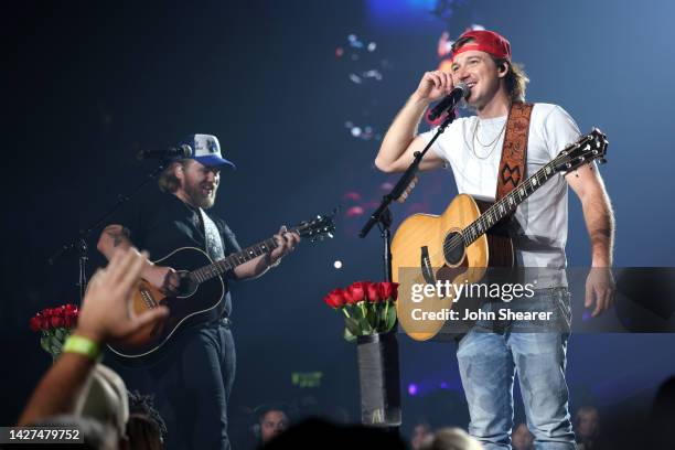 Ernest and Morgan Wallen perform onstage during Morgan Wallen's Dangerous Tour, Night 2 at Los Angeles' Crypto.com Arena on September 25, 2022 in Los...