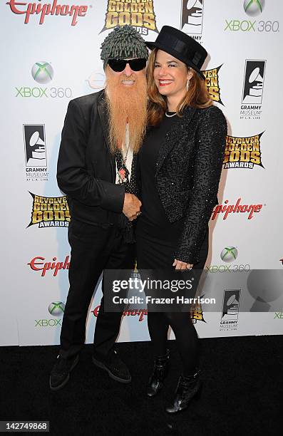 Musician Billy Gibbons and wife Gillian arrives at the 2012 Revolver Golden Gods Award Show at Club Nokia on April 11, 2012 in Los Angeles,...