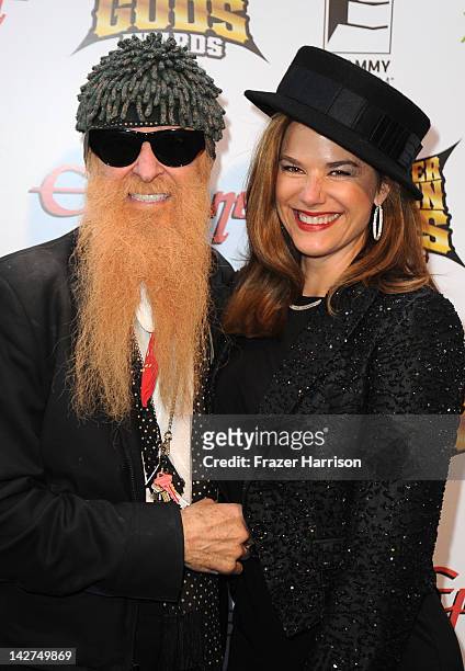 Musician Billy Gibbons and wife Gillian arrives at the 2012 Revolver Golden Gods Award Show at Club Nokia on April 11, 2012 in Los Angeles,...