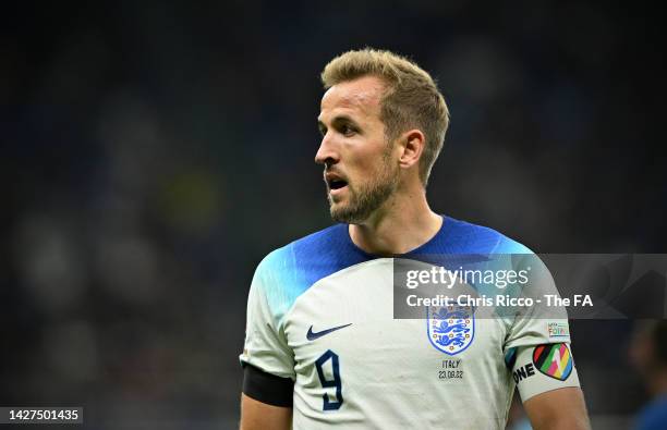 Harry Kane of England during the UEFA Nations League League A Group 3 match between Italy and England at San Siro on September 23, 2022 in Milan,...