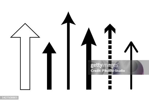 arrow icon of various arrowheads and lengths. black and white vector image set. - long stock illustrations