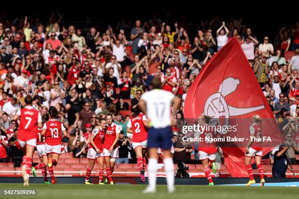 Vivianne Miedema of Arsenal celebrates after scoring her sides second goal during the FA Women's Super League match between Arsenal and Tottenham...