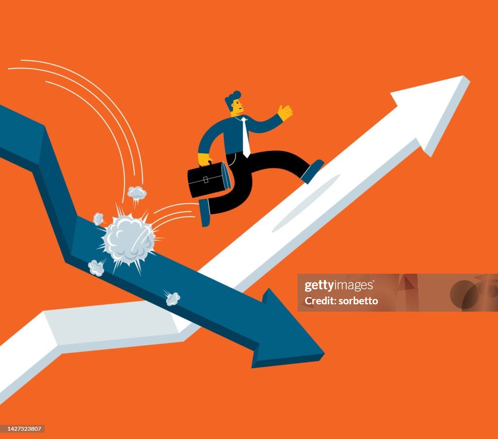Jumping From Falling Arrow To Rising Arrow High-Res Vector Graphic ...