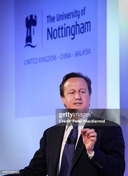 Prime Minister David Cameron talks to students at The University of Nottingham Malaysia Campus on April 12, 2012 in Kuala Lumpur, Malaysia. Mr...