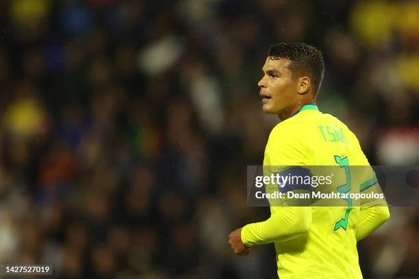 Thiago Silva of Brazil in action during the international friendly match between Brazil and Ghana at Stade Oceane on September 23, 2022 in Le Havre,...