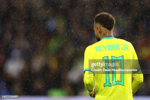 Neymar of Brazil in action during the international friendly match between Brazil and Ghana at Stade Oceane on September 23, 2022 in Le Havre, France.