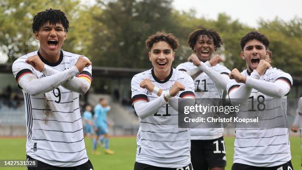 Paris Josua Brunner of Germany celebrates the third goal and 3-1during the Germany U17 v Israel U17 match of the KOMM MIT 4-Nationenturnier U 17 at...