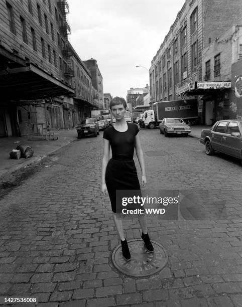 Model Michele Hicks. Shot on location in New York's Meatpacking District.