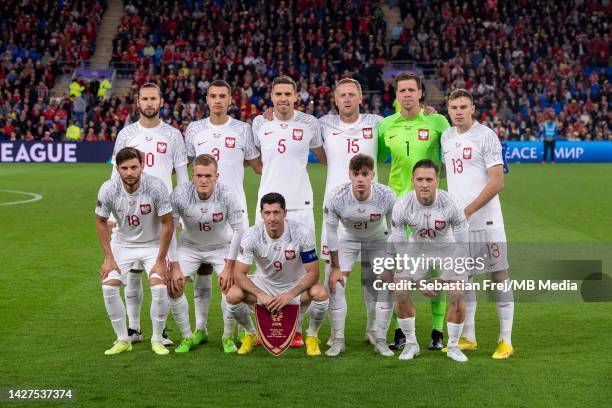 Players of Poland pose for a team photo during the UEFA Nations League League A Group 4 match between Wales and Poland at Cardiff City Stadium on...