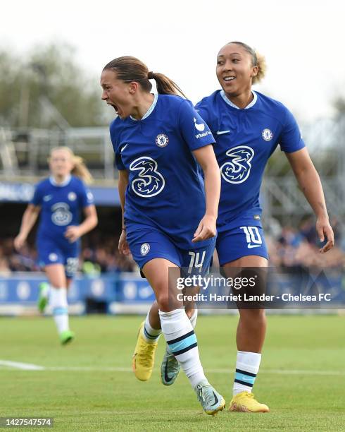 Fran Kirby of Chelsea celebrates after scoring her team's first goal during the FA Women's Super League match between Chelsea FC Women and Manchester...