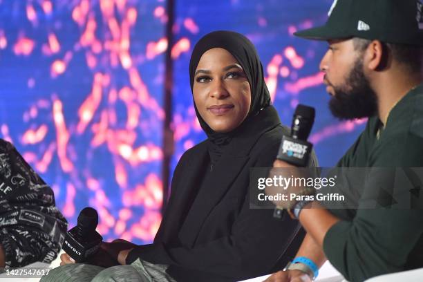 Ibtihaj Muhammad onstage during the 2022 Revolt Summit at 787 Windsor on September 25, 2022 in Atlanta, Georgia.