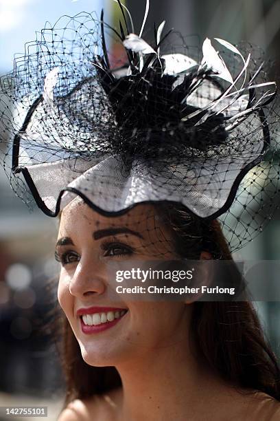 Racegoer Sian Griffiths arrives for the first day of the Aintree Grand National meeting on April 12, 2012 in Aintree, England. The first day, known...