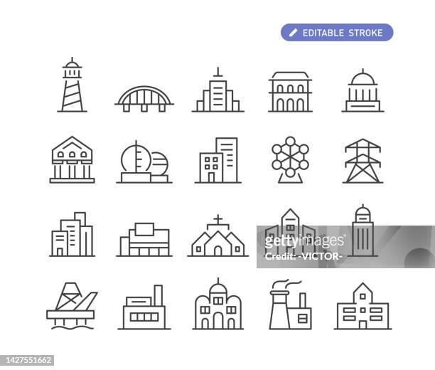 buildings icons set - line series - architectural dome stock illustrations