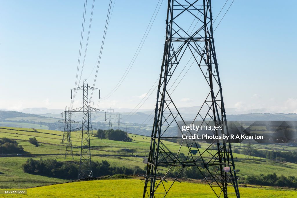 Pylons carrying power lines across Northern England