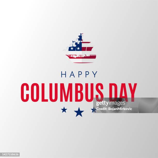 happy columbus day poster. vector - replica santa maria ship stock illustrations